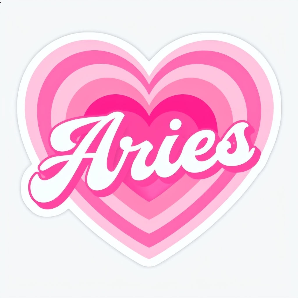 Romantic Retro Heart with Aries Text in Shades of Pink Sticker