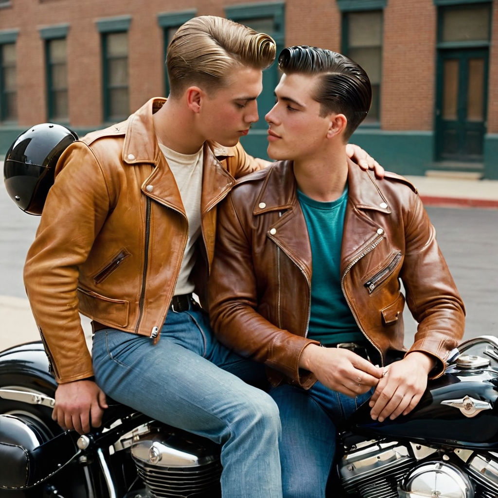 A gay leather jacket couple