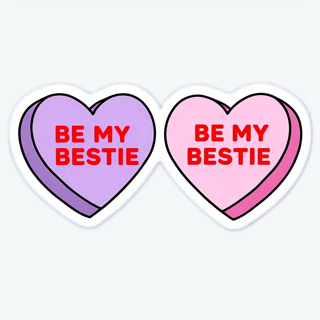 Colorful Valentine Heart-Shaped Candy 'Be My Bestie' Sticker