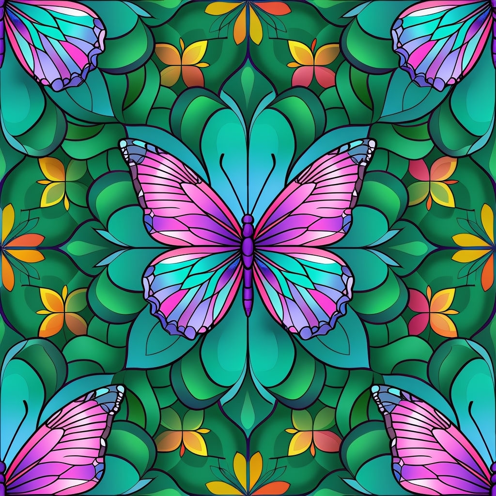 Colorful Butterfly and Floral Mandala Seamless Pattern