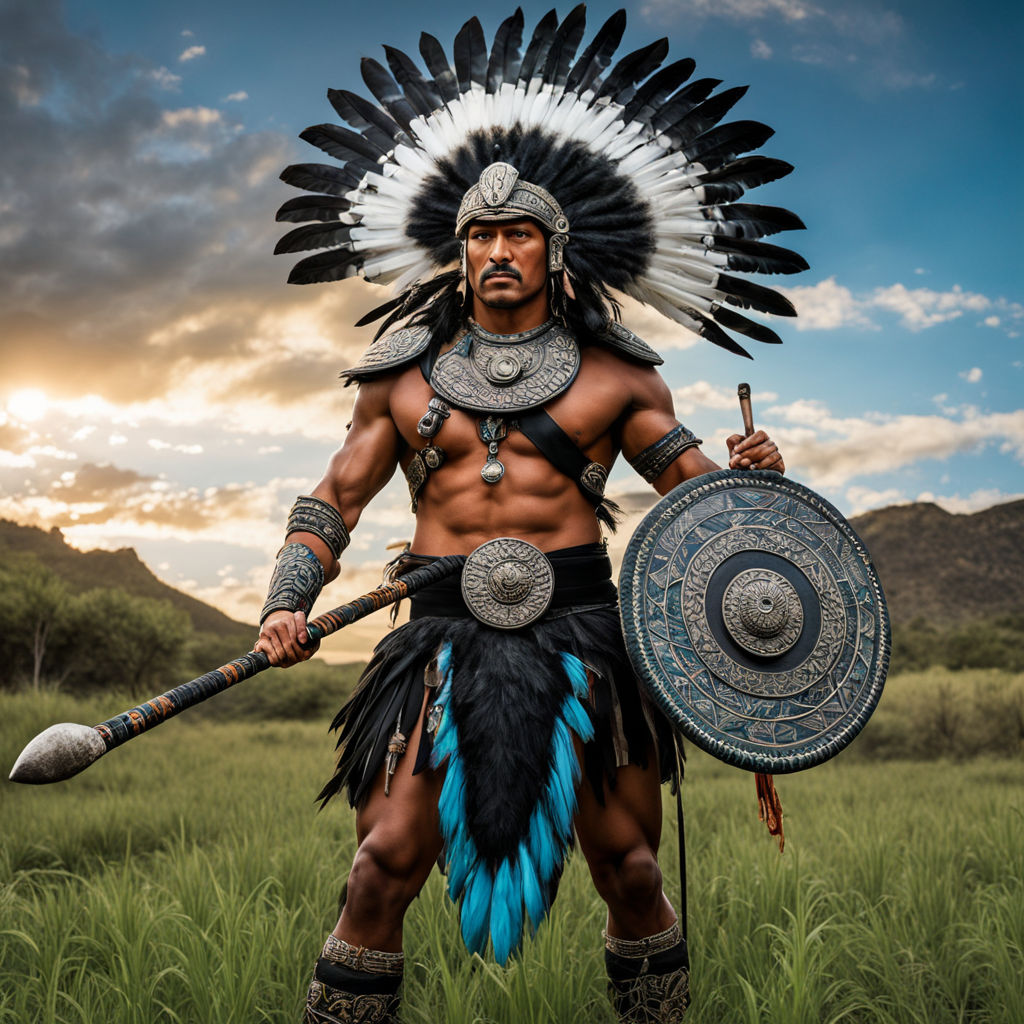 Male Mexican warrior holding a macuahuitl by Haruna - Playground