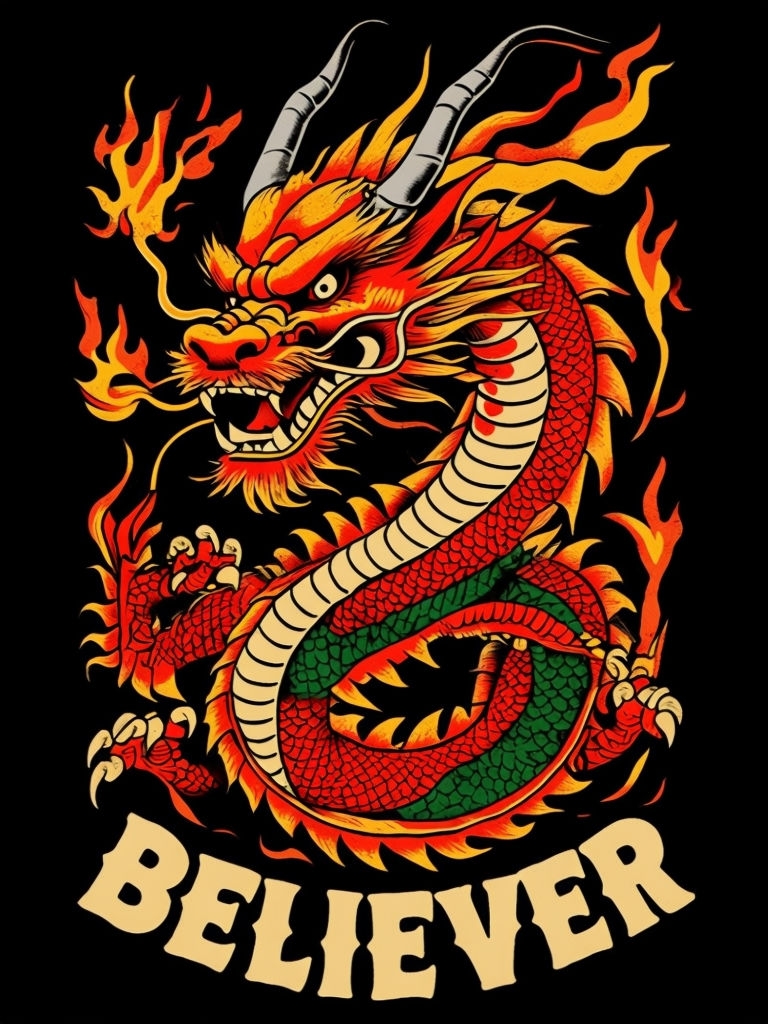 Vibrant Traditional Chinese Dragon Tattoo Design T-Shirt