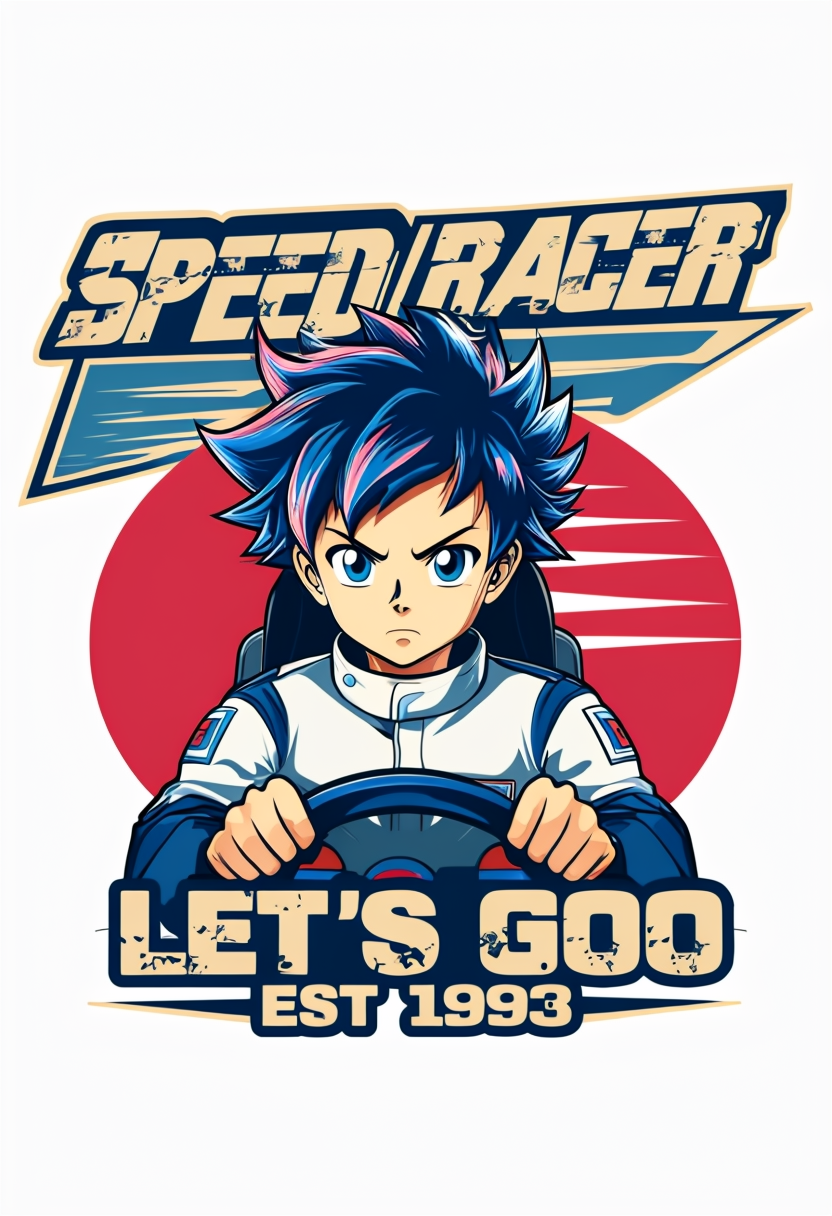 Blue Spiky Hair Racer Anime Illustration Sticker