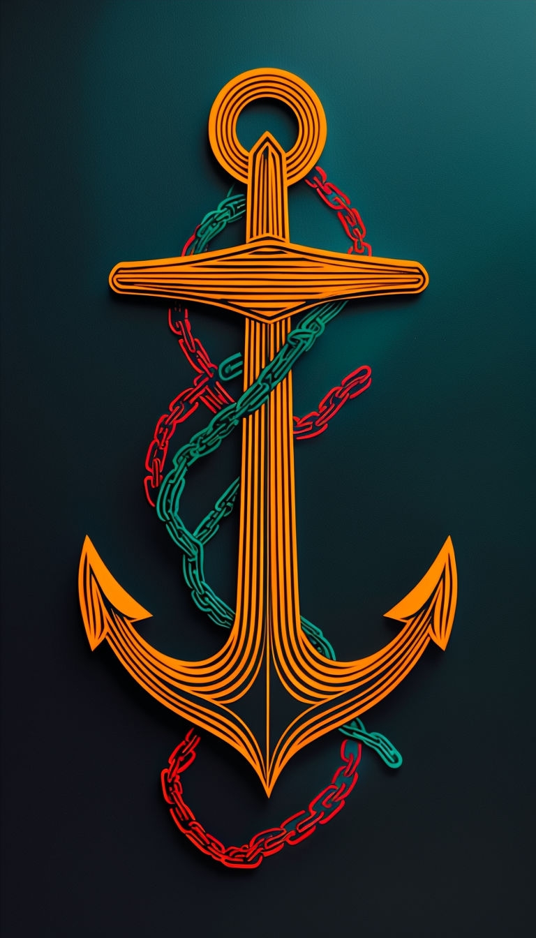 Stylized Multicolor Anchor Design on Matte Black Background Mobile Wallpaper