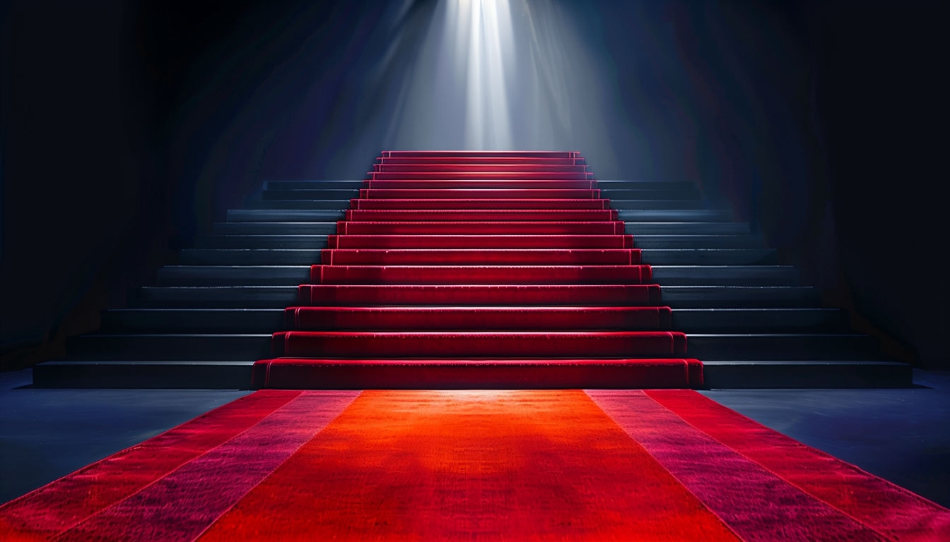 Elegant Red Carpet Pathway with Steps Dramatic Background Image Virtual Backgrounds