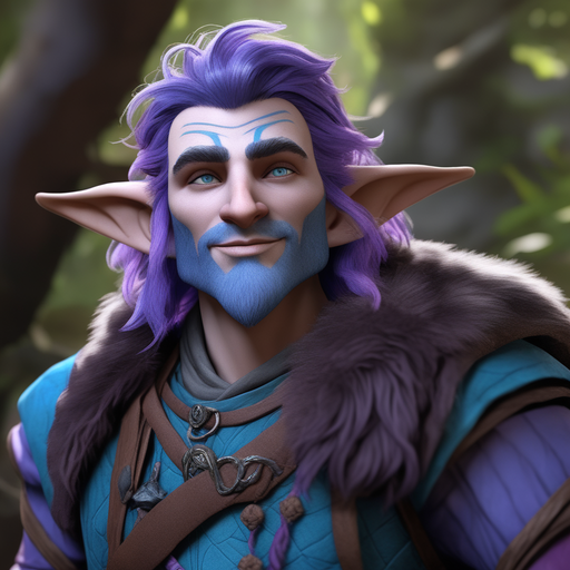 A smiling male firbolg rogue with wide nose and fur all over by Torgab ...