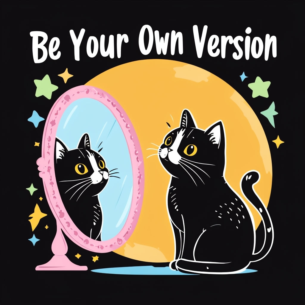 Whimsical Black Cat and Mirror Be Your Own Version T-shirt