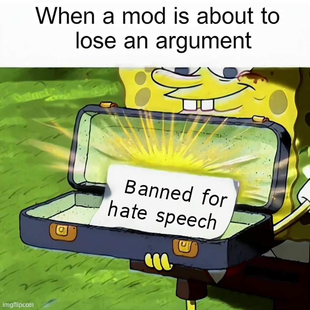 Humorous SpongeBob Meme on Mod Arguments with Briefcase Illustration Memes