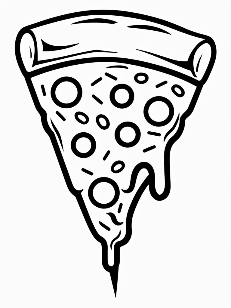 Minimalist Black and White Pizza Slice Line Drawing Coloring Book Page