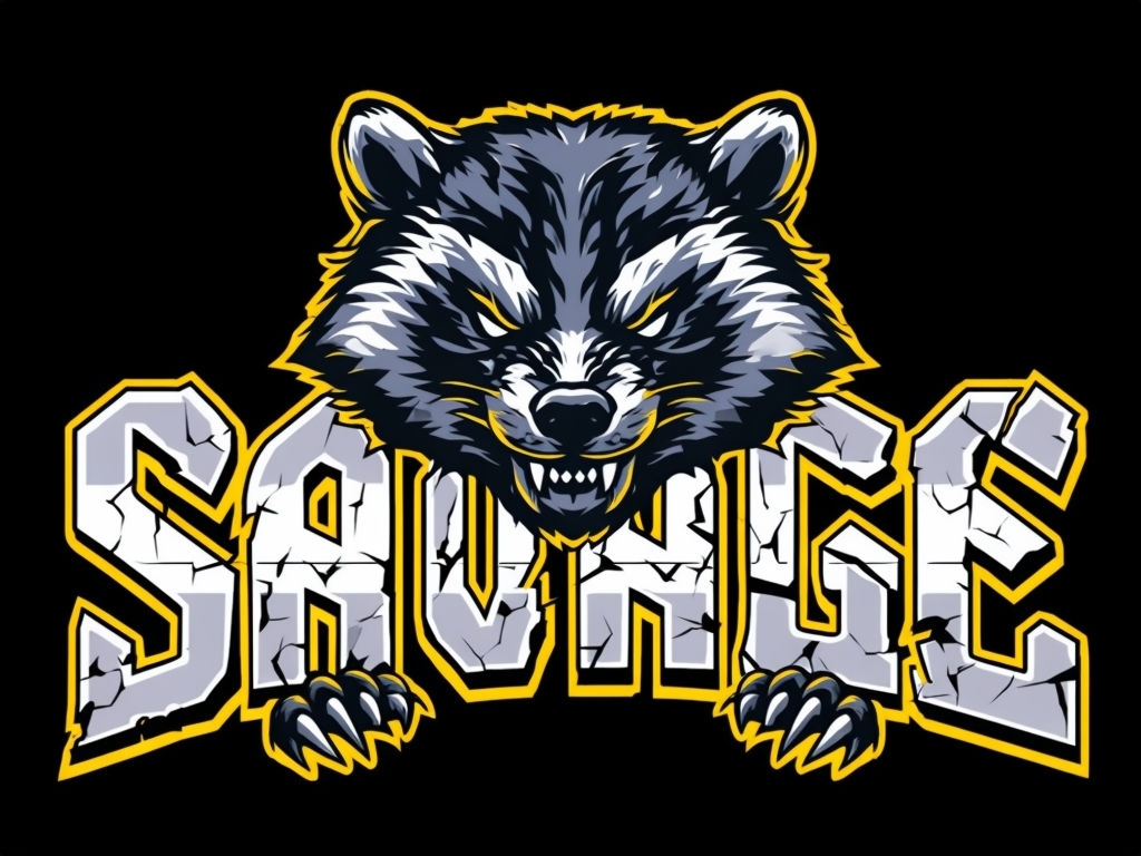 Fierce Badger Head with SAVAGE Text Graphic T-Shirt
