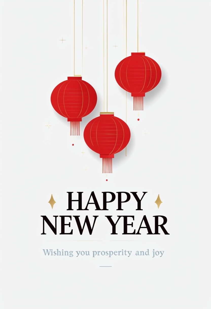 Modern Minimalist Chinese New Year Greeting Card with Lanterns