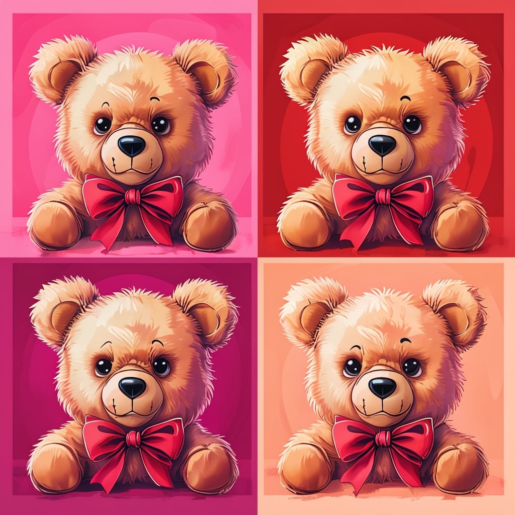 Colorful Pop Art Teddy Bears for Valentine's Day Seamless Pattern