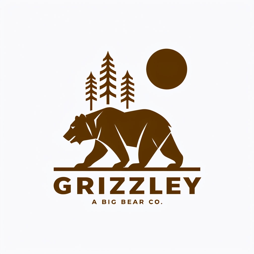 Stylized Brown Bear Minimalist Logo Design for Hats