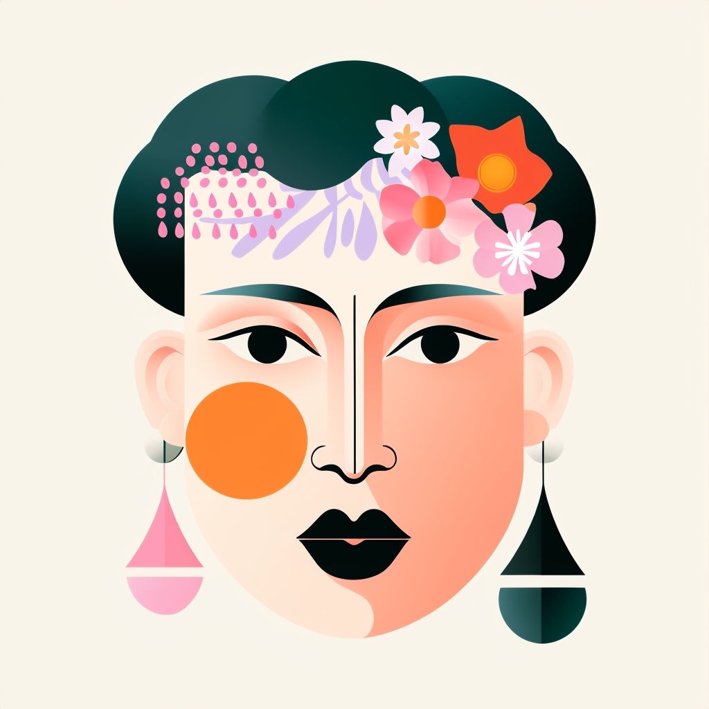 Abstract Human Face with Floral Crown Digital Sticker