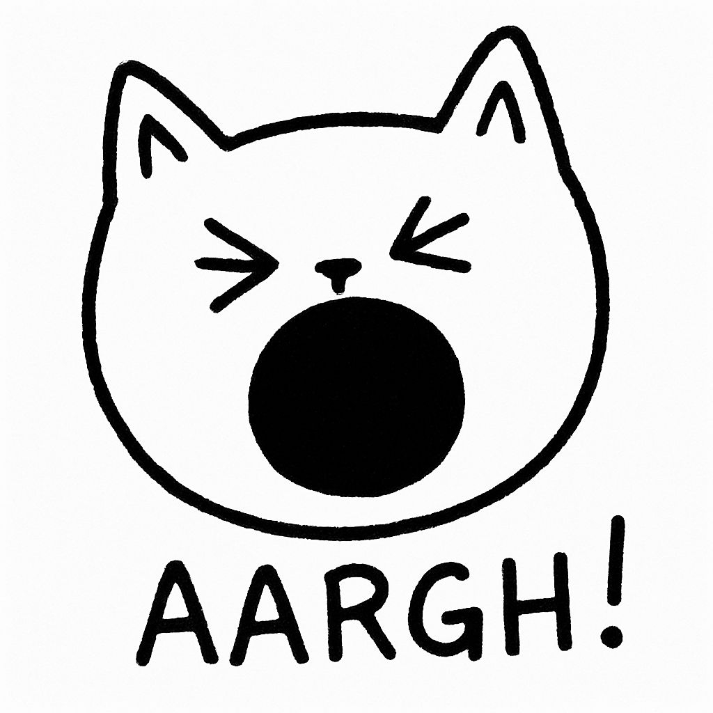 Playful Minimalist Cat Face with 'AARGH!' Expression Sticker