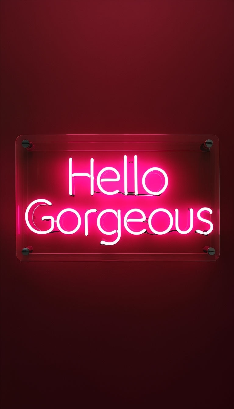 Hello Gorgeous Neon Sign on Deep Crimson Wall Mobile Wallpaper