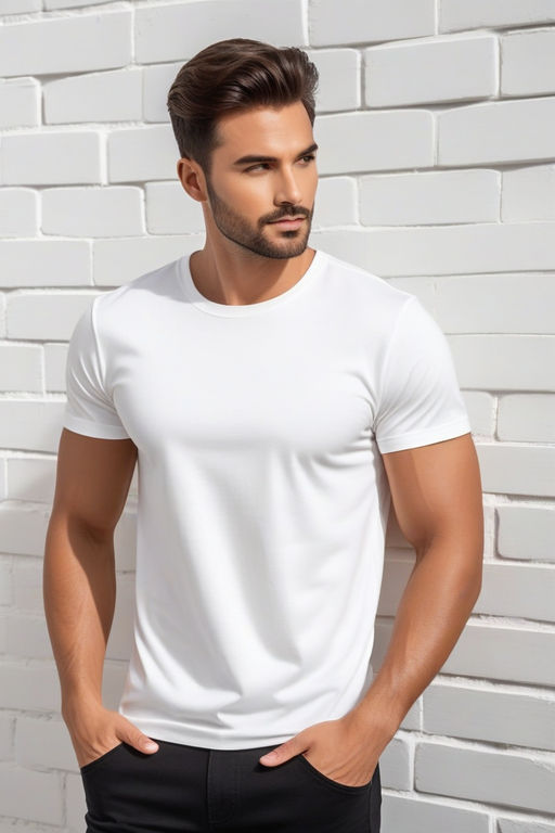 Product photography of a handsome male model wearing a plain... by ...