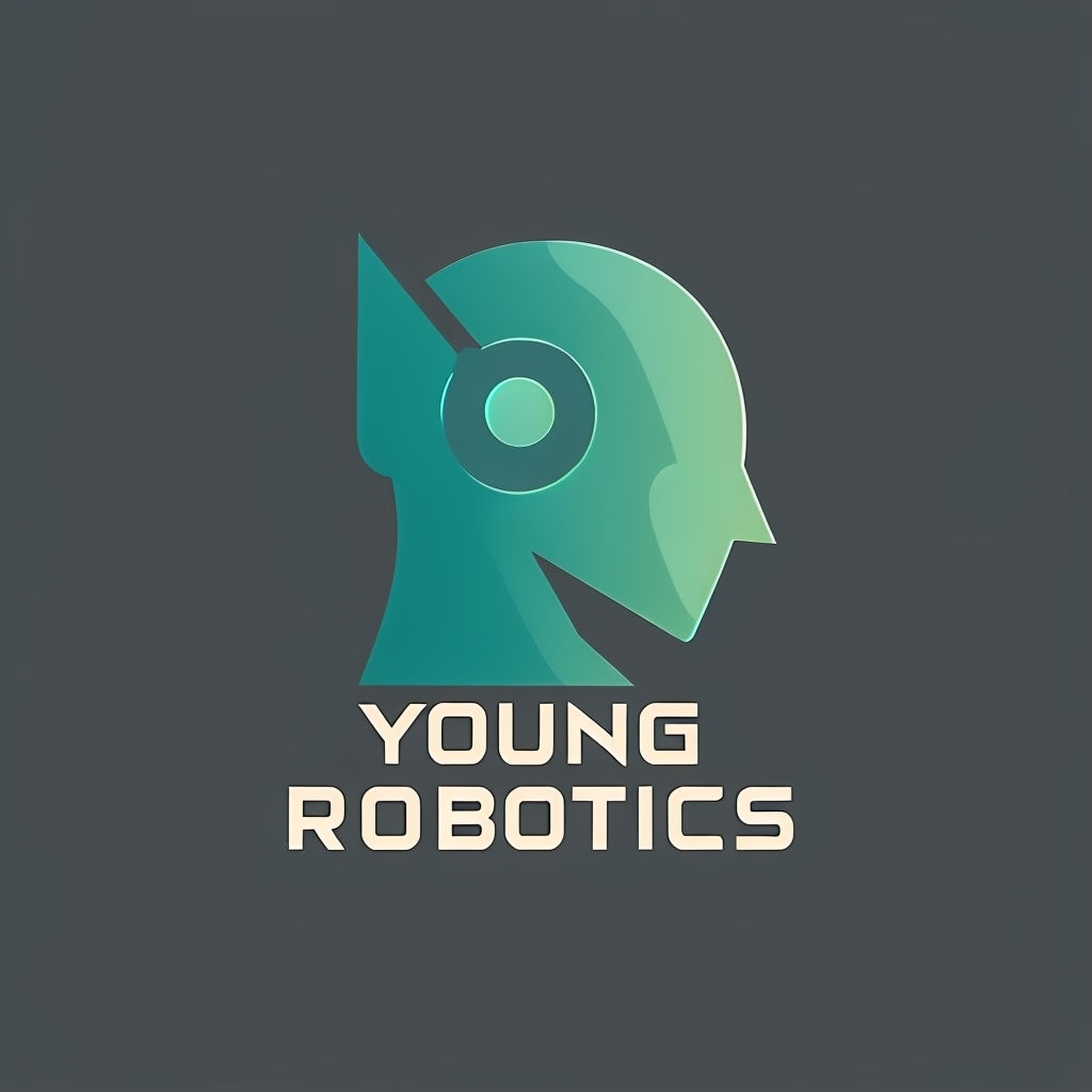 Minimalist Abstract Robot Head Logo for Young Robotics