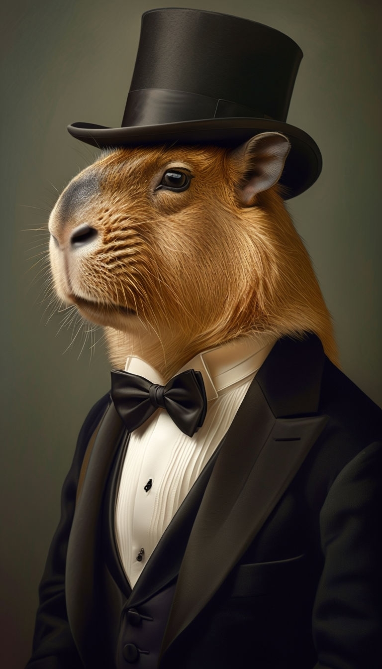 Elegant Capybara in Tuxedo Formal Portrait Art