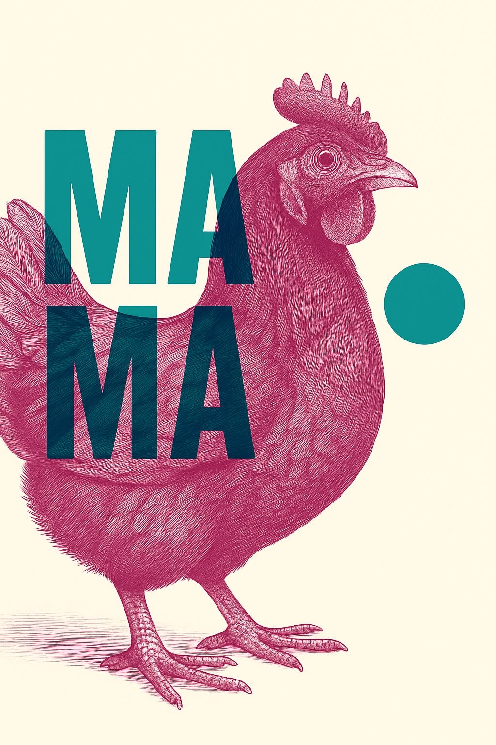 Vintage Magenta Chicken Illustration with Bold Teal Text T-Shirt