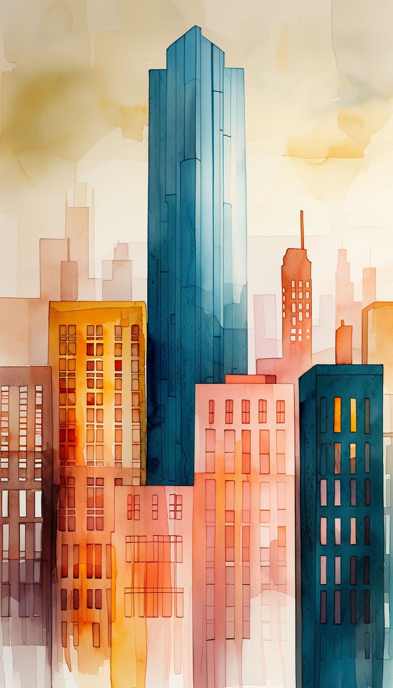 Colorful Watercolor Cityscape Urban Landscape Phone Case Cover