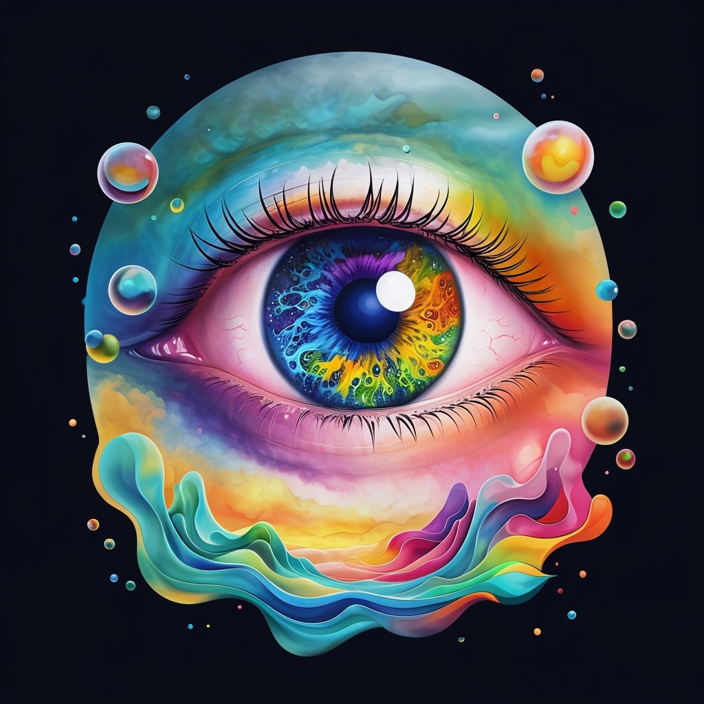 Vibrant Psychedelic Eye with Flowing Abstract Forms Art