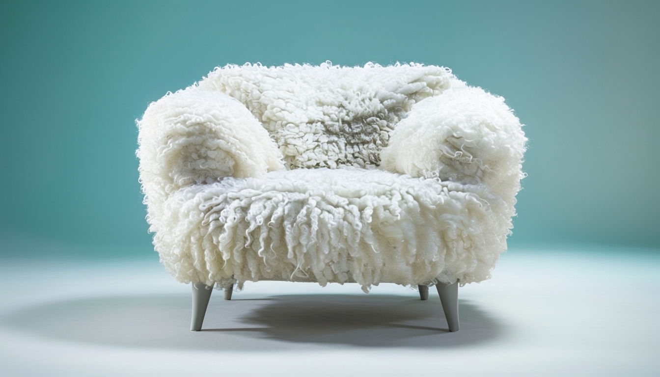 Luxurious White Armchair with Curly Wool Texture Background Virtual Backgrounds