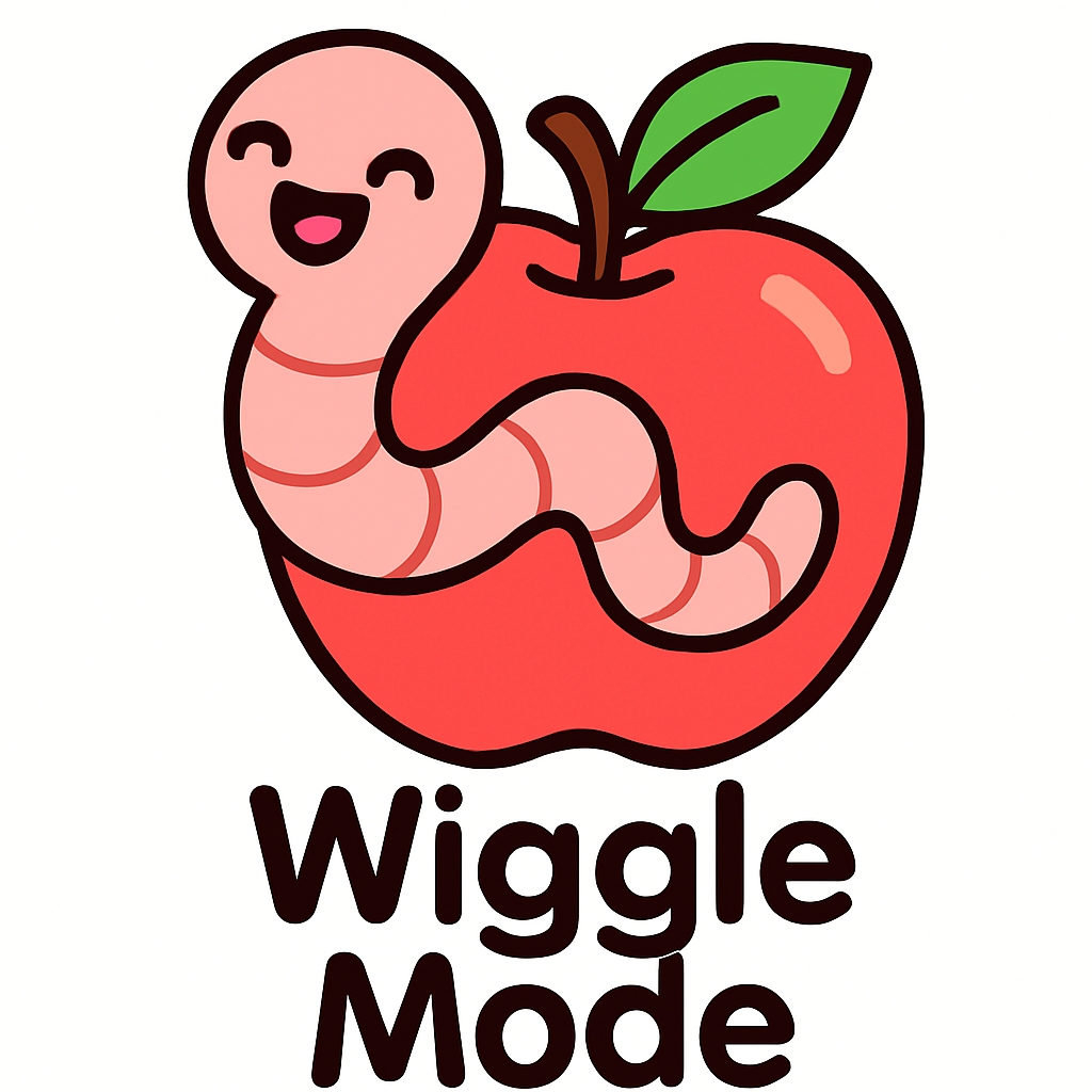Cheerful Pink Worm on Vibrant Red Apple Illustration Mug