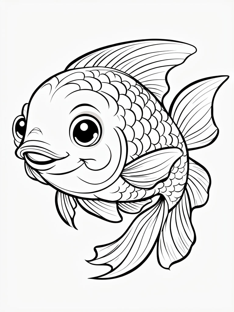 Delightful Cartoon Fish Coloring Page for Kids Creativity Coloring Book Pages