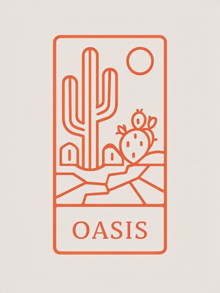 Terracotta Minimalist Desert Oasis Line Art Poster