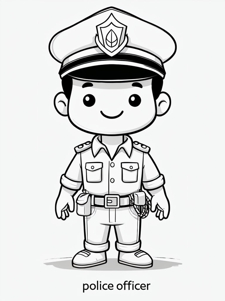 Cute Cartoon Police Officer Line Drawing Coloring Page