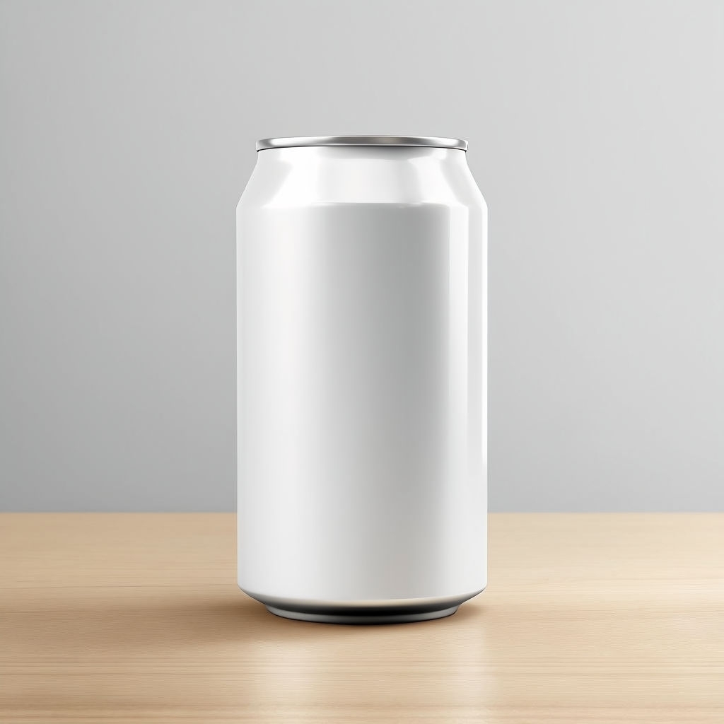 Blank White Metallic Soda Can Mockup on Light Wooden Surface Mockup