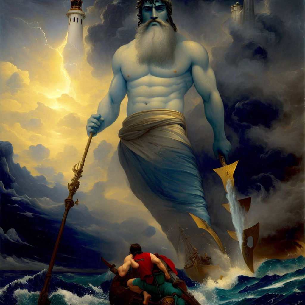 Greek god sea giant Poseidon attacking a small ship by Greuceanu ...