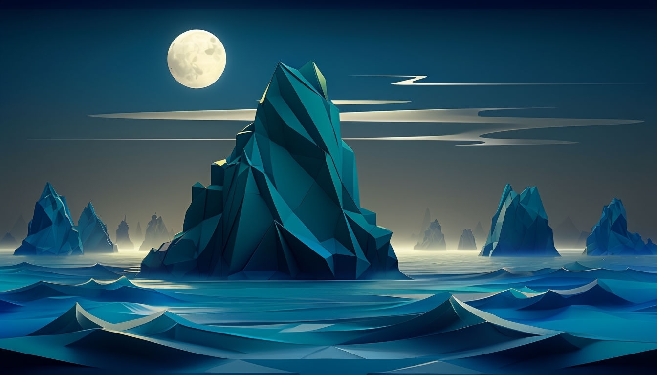 Tranquil Moonlit Coastal Scene Geometric Vector Art Background