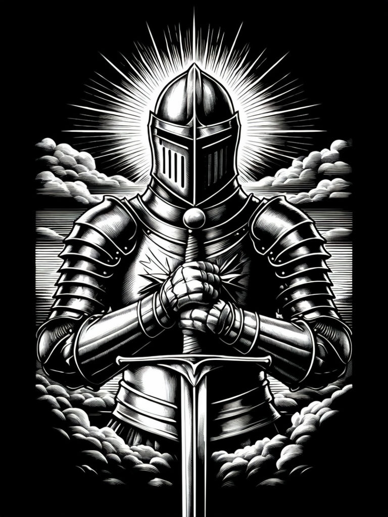 Valiant Knight in Armor Illustration T-shirt
