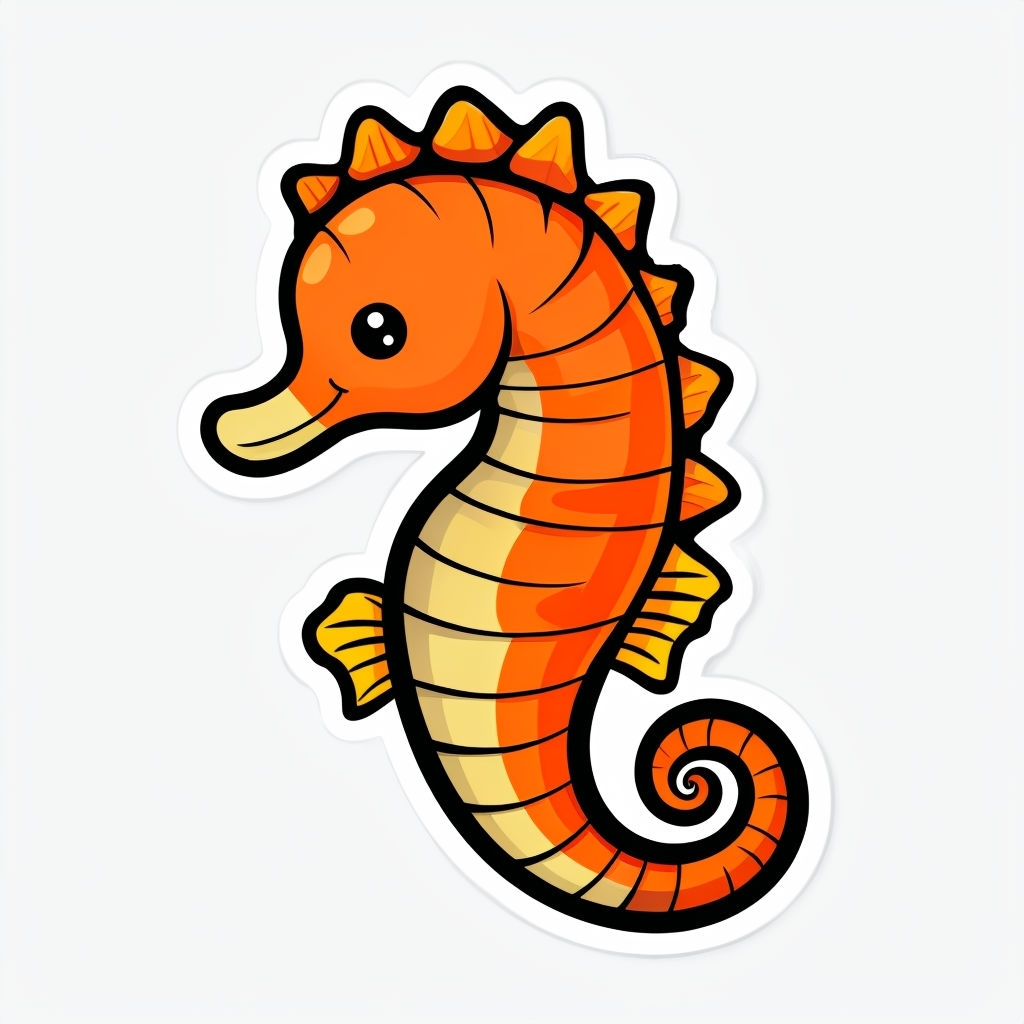 Vibrant Cartoon Orange Seahorse Illustration Sticker