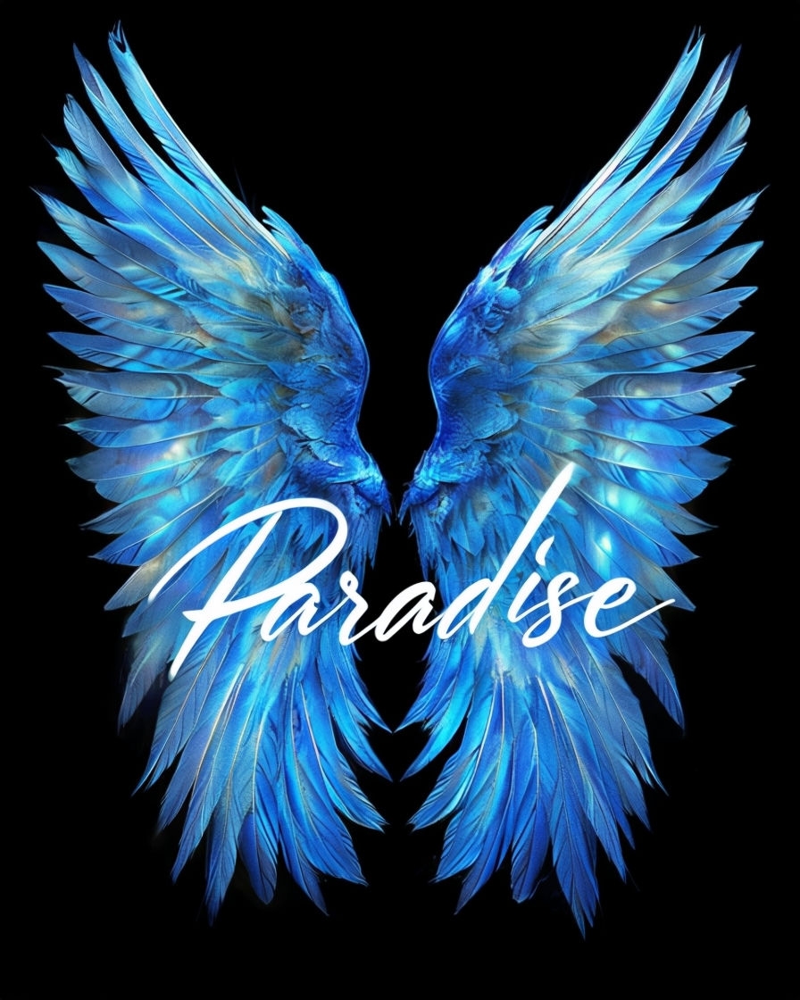 Vibrant Blue Paradise Bird Wings Artwork T-Shirt