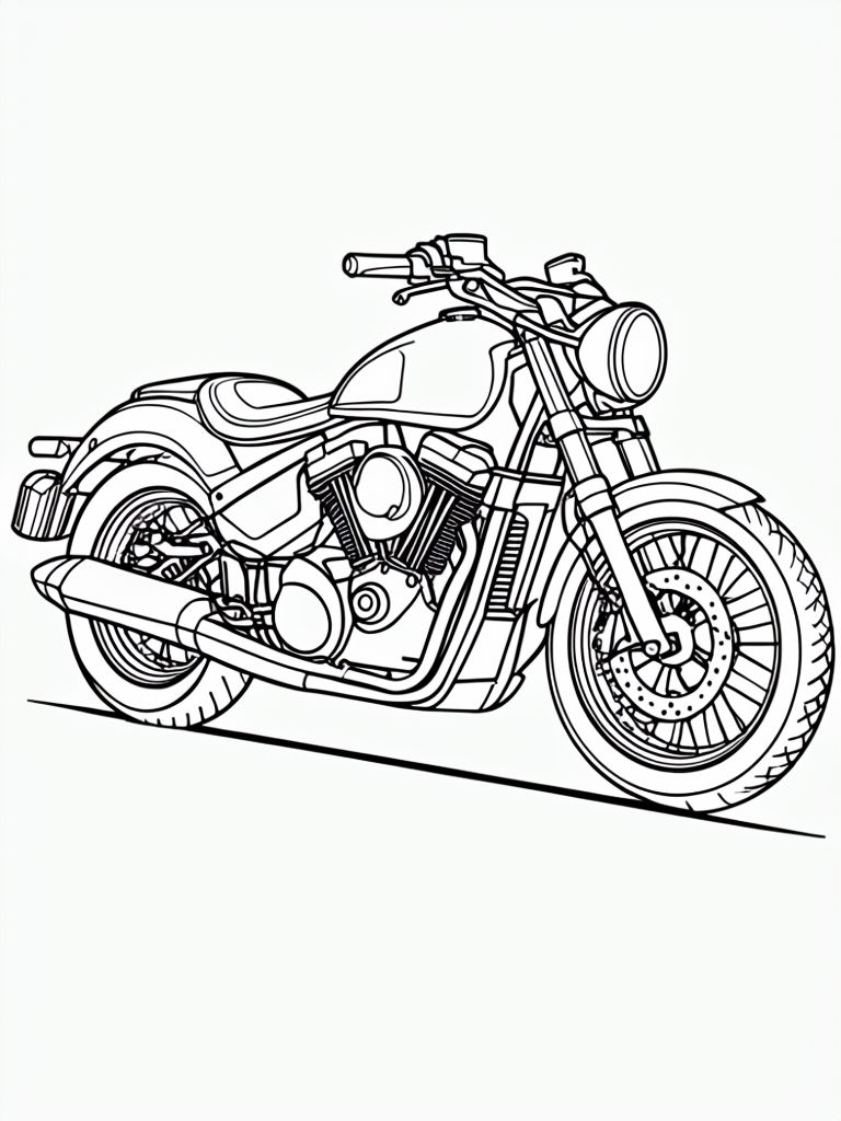 Detailed Black and White Classic Motorcycle Line Art Coloring Page
