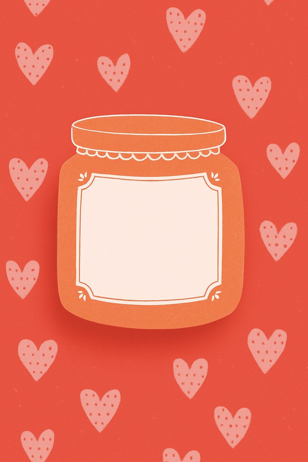 Playful Orange Jar with Hearts on Coral Red Background Poster
