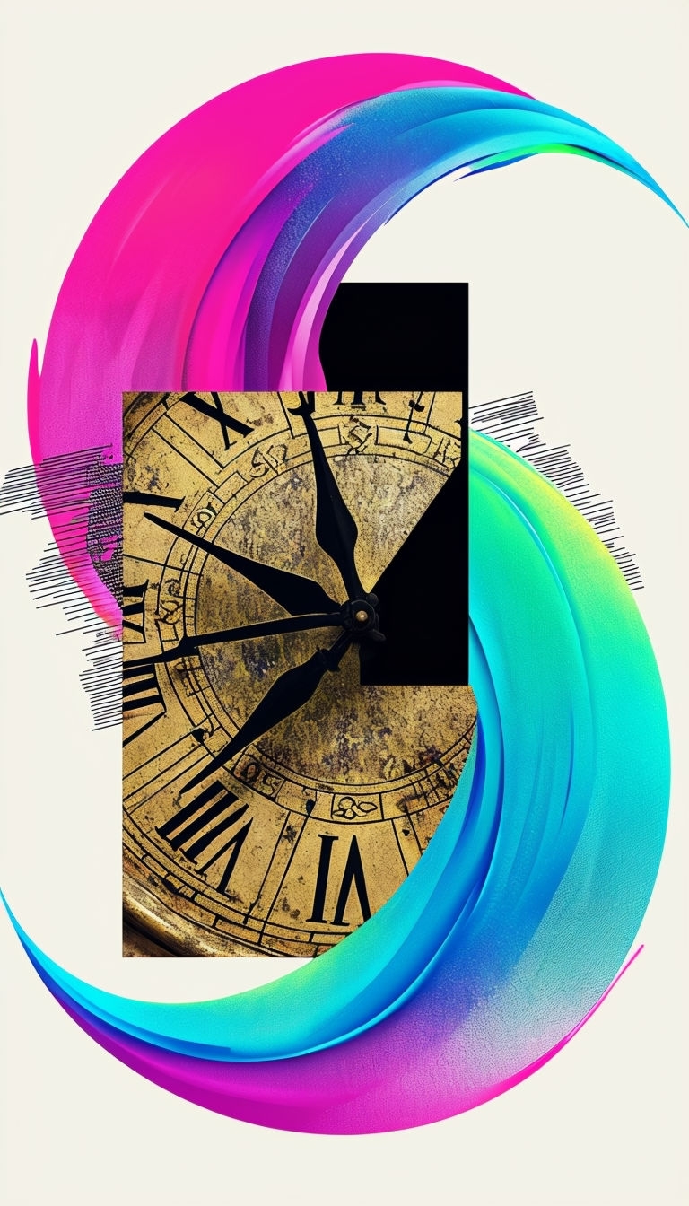 Vibrant Abstract Clock Face Mixed Media Portrait Mobile Wallpaper