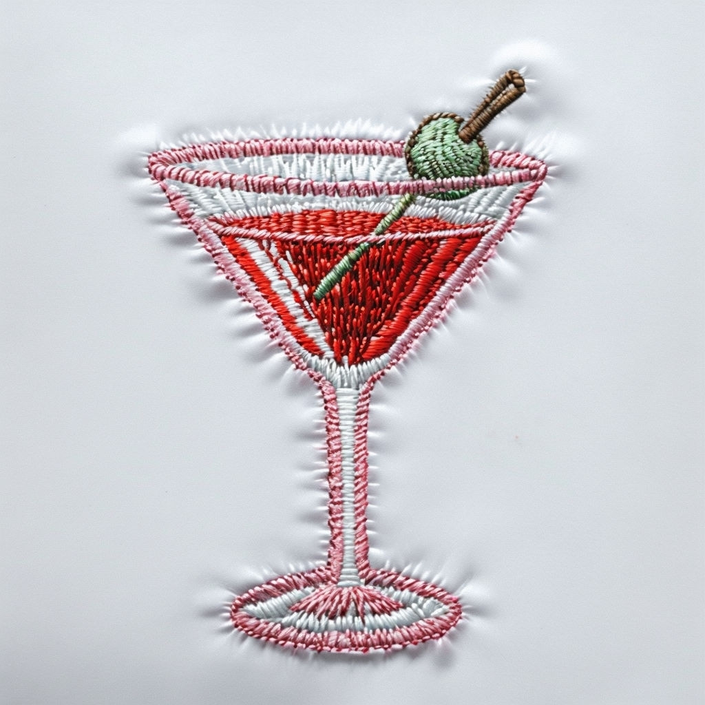 Embroidered Martini Glass Patch Design T-Shirt