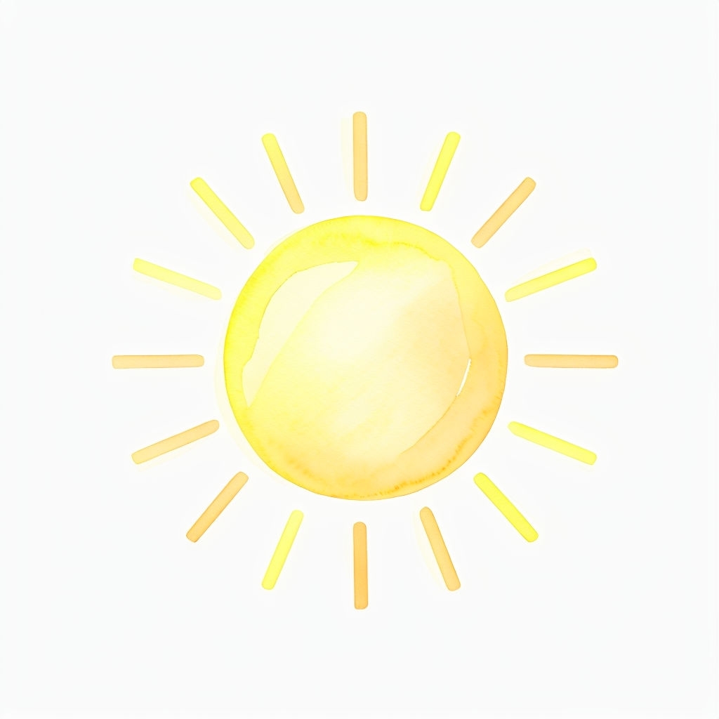 Cheerful Watercolor Sun Illustration on White Background Sticker