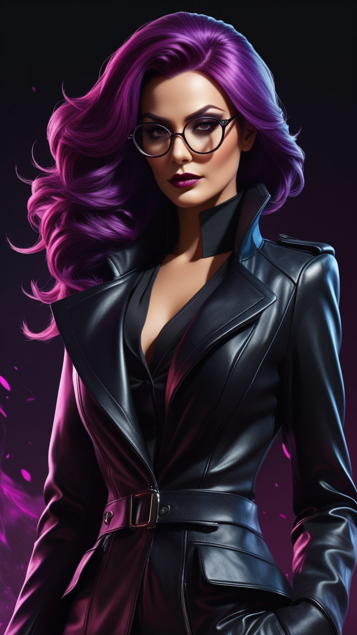 Villainous stepmother sporting an expansive black leather co by 