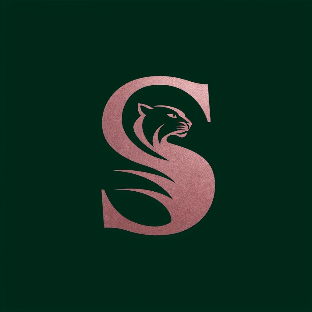 Elegant Rose Gold S Logo with Crescent Moon and Panther Design Monogram