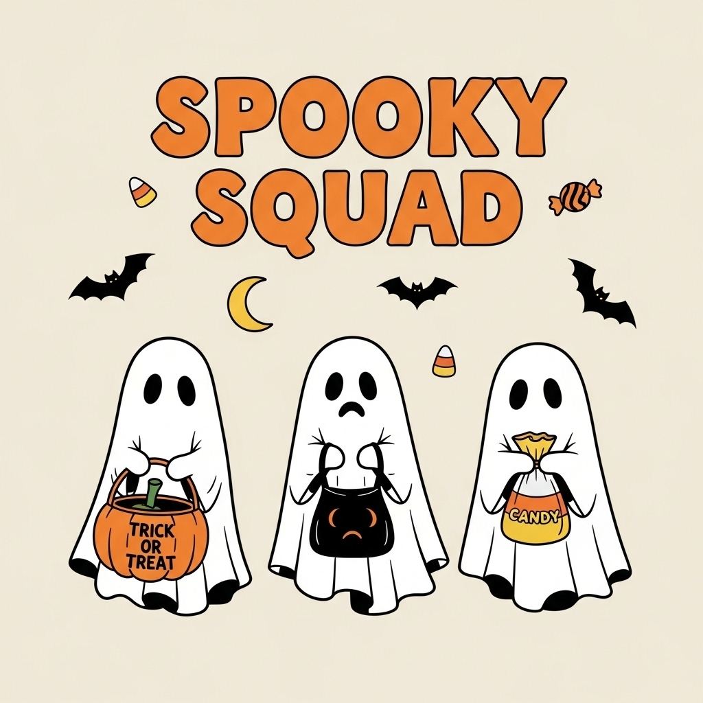 Playful Spooky Squad Ghosts Halloween Illustration T-Shirt