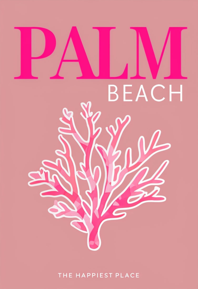 Vibrant Minimalist Palm Beach Coral Illustration Poster