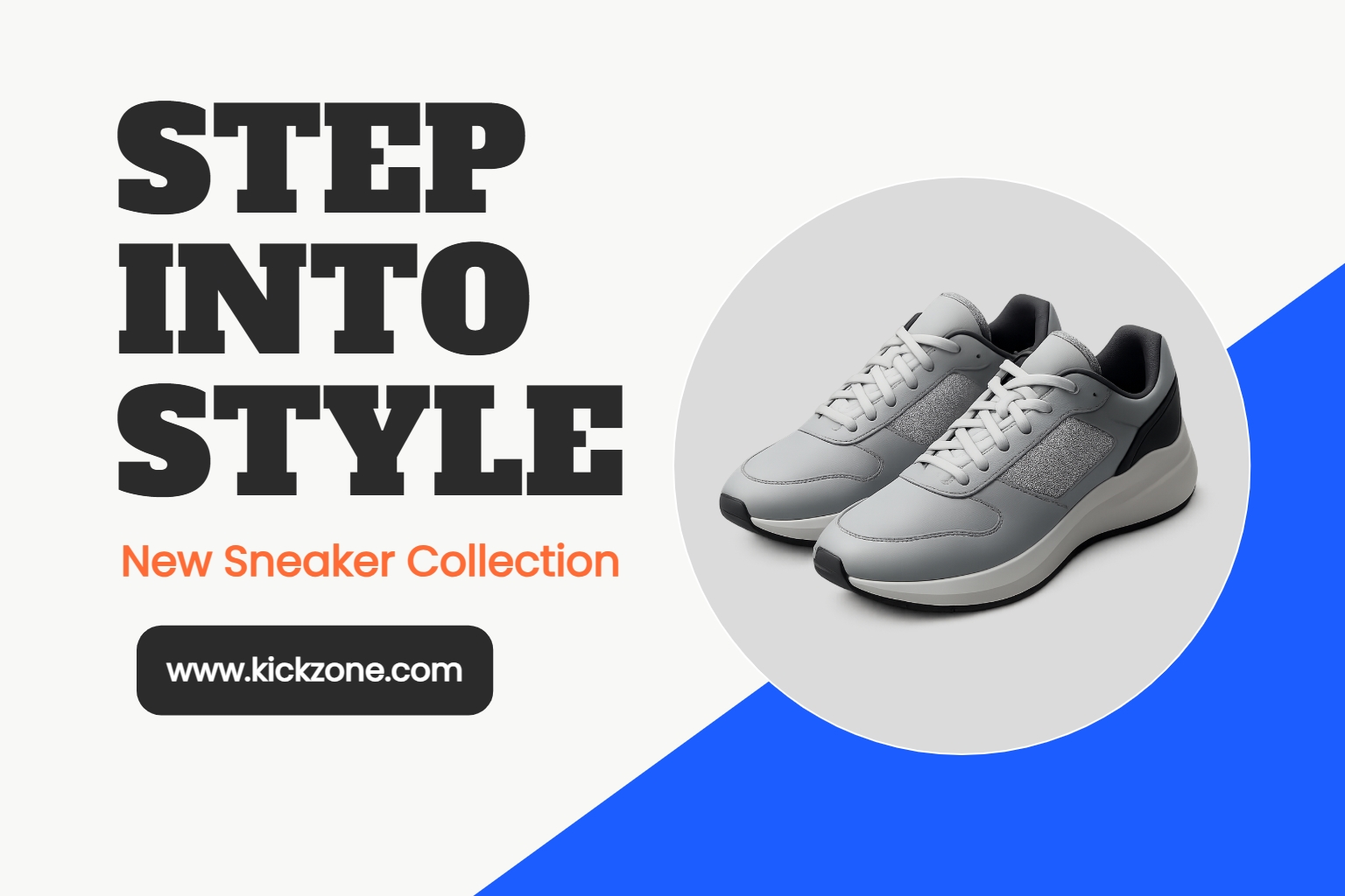 Stylish Gray Sneakers Promotion Banner with Bold Text Design