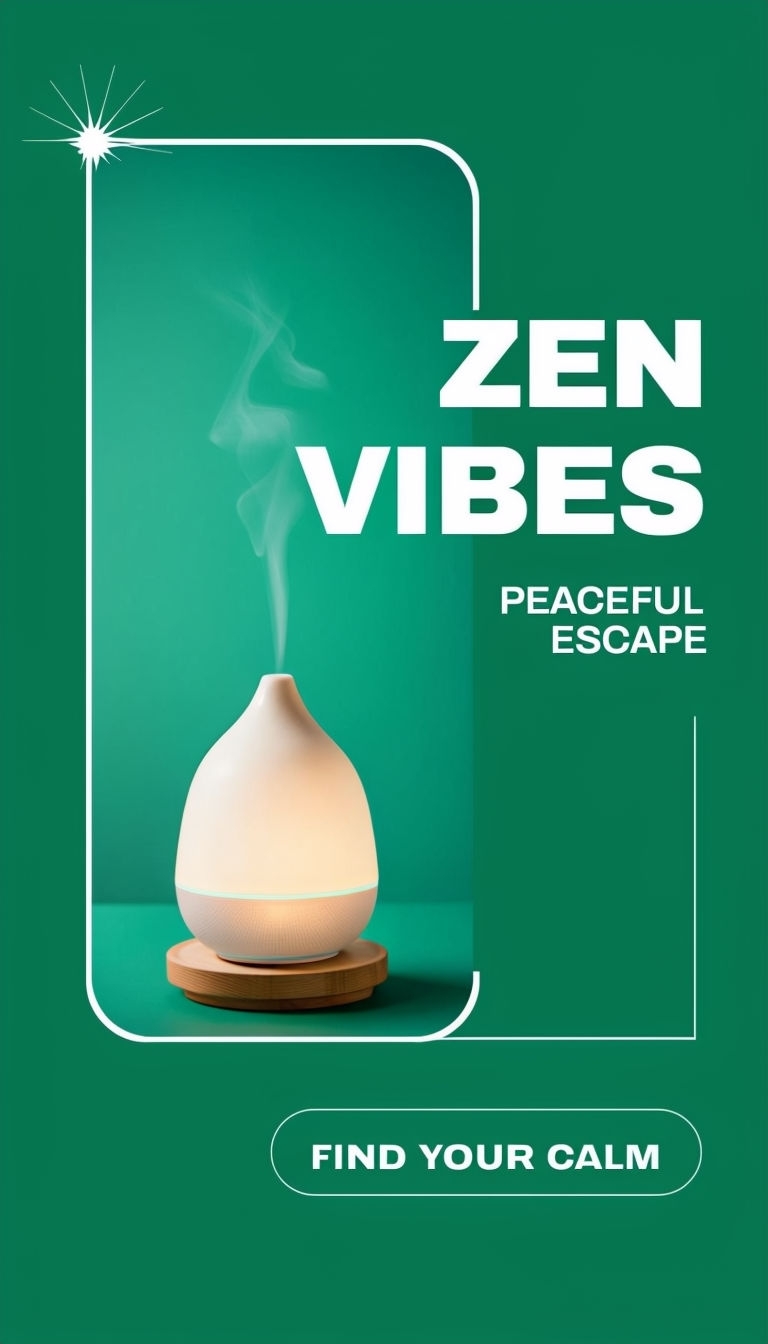 Serene ZEN VIBES Advertisement Featuring Aroma Diffuser Design Ads