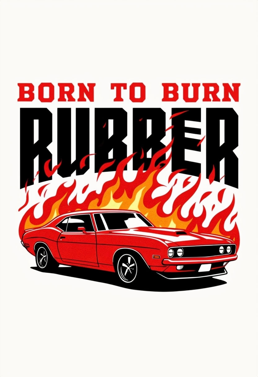 Born to Burn Fiery Red Muscle Car Graphic T-Shirt