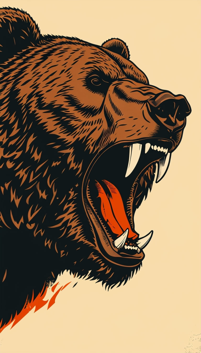 Vintage Bear Head Illustration with Intense Expression Mobile Wallpaper